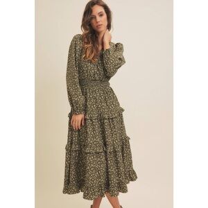 DITSY FLORAL RUFFLE SURPLICE MIDI DRESS WITH POCKETS